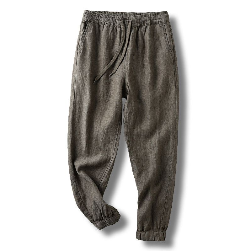 100! Natural Pure Linen! Export Original Tail Single Cut Label Goods Spring and Summer Men Loose Drawstring Casual Pants Linen Pant