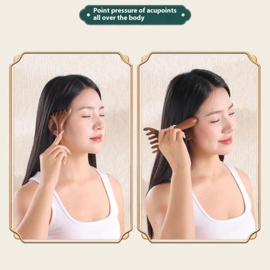 Deer Antlers Meridian Massage Comb with Storage Bag Long Handle Sandalwood Scalp Massager Comb Six-Claw Wide Tooth Body Massage Guasha Scrubber Tool