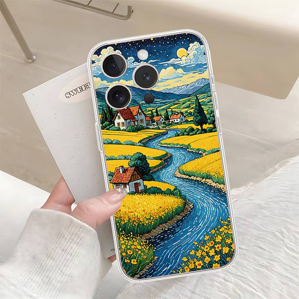 Rural Scenery Wheat Field Art Phone Case For IPhone 17 16 15 14 Plus 13 12 11 Pro Max Phone Back Cover Transparent Shockproof Co