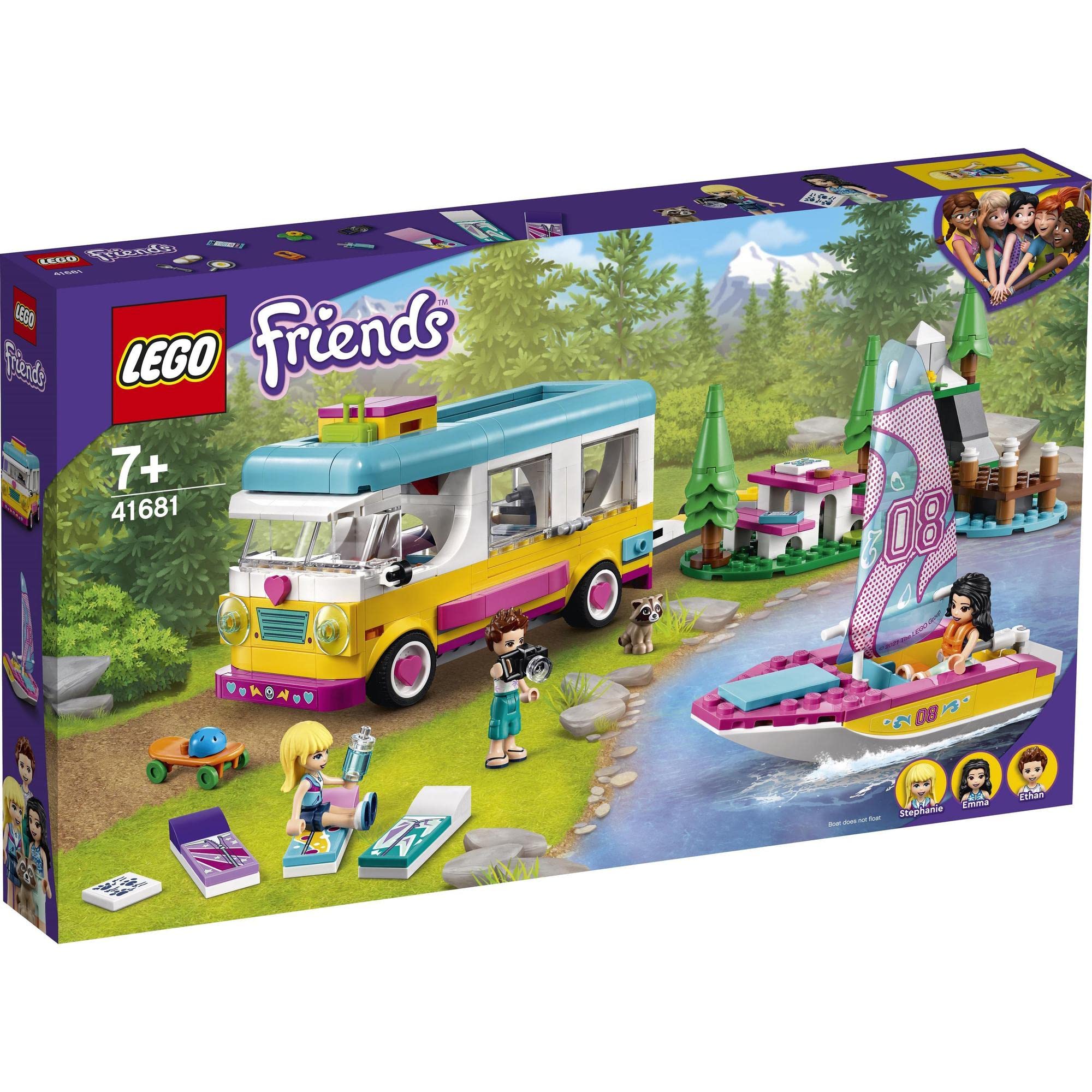 

LEGO Friends Кемпер и лодка (Лесной кемпер и лодка) 41681 Игрушечная кукла Лодка Транспортное средство для девочек от 7 лет и старше