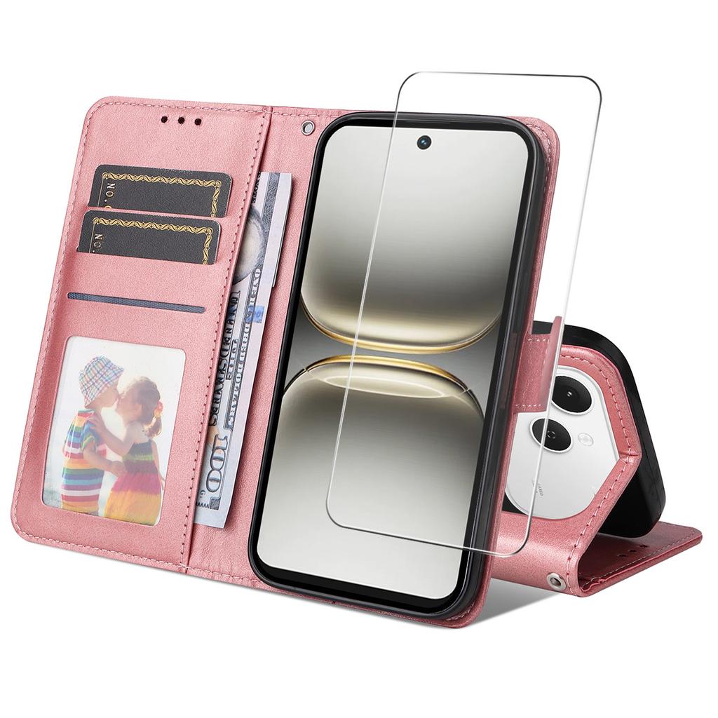 For TECNO Spark 40 4G PU Leather Wallet Case Phone Stand Cover with Tempered Glass