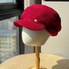 Autumn and Winter Solid Color Knitted Octagonal Hat for Women Korean Version Ins Plus Velvet Warm Hat Japanese Style Versatile Cloud Duck Tongue Beret