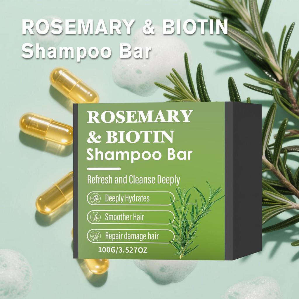 Rosemary & Biotin Shampoo Bar Soap-Smoother, Deeply Hydrate And Repair Hair With Rosemary & Biotin-Suitable For All Skin Types, 100g