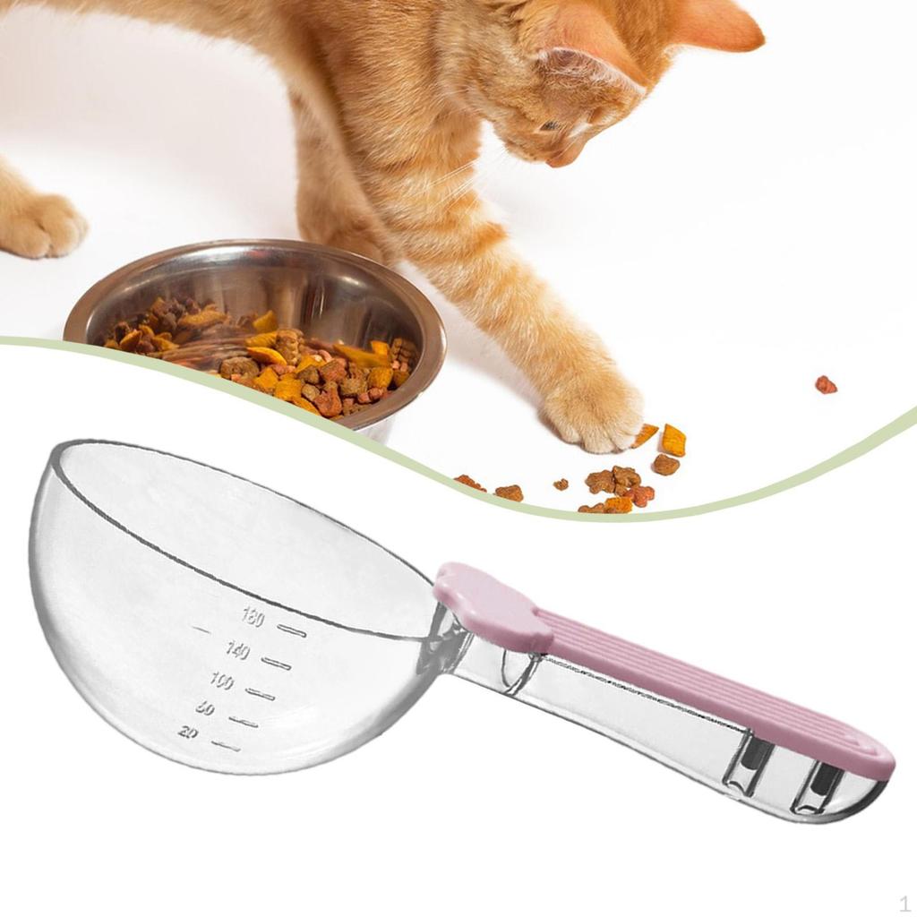 Spoon Ergonomic Handle Clear for Puppy Kitten with Scale Pet Food Measuring Cup Bag Clip