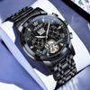 OLEVS Mechanical Automatic Moon Phase Watch Stylish Skeleton Waterproof Popular Luminous Watch for Men
