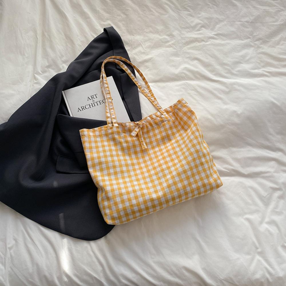 Korean Plaid Shoulder Bag Lightweight Shopping Bag Ins Plaid Tote Bags  Ladies