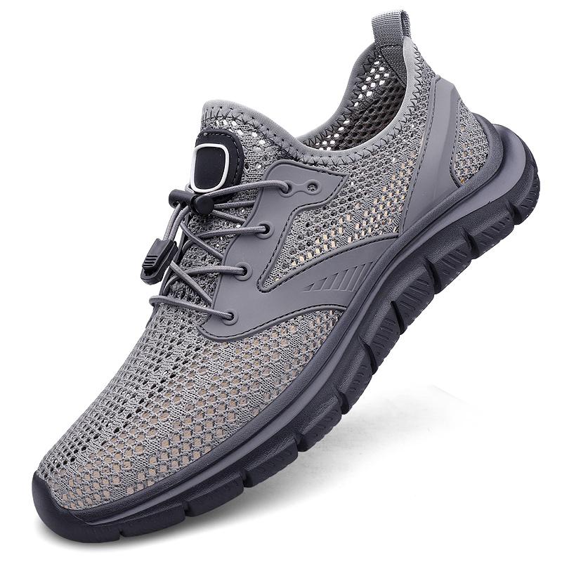 

2025 Summer Hollow Out Breathable Soft Sole Shoes Mens Running Walking Mesh Shoes Breathable Male Commute Men s Tennis Footwear 46 серый