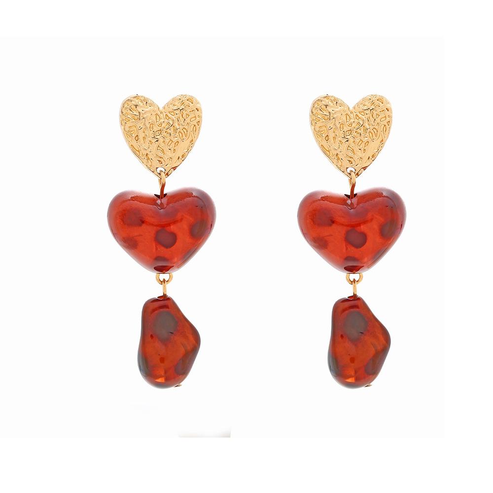 

DIGADAGU Alloy Resin Leopard Heart Geometric Drop Earrings New Trend Vintage Earrings Woman Party Zircon Accessories красный