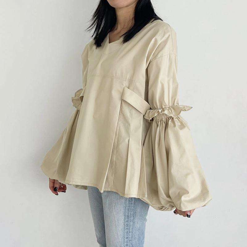 ZANZEA Women Casual V-Neck Puff Long Sleeve Loose Blouse