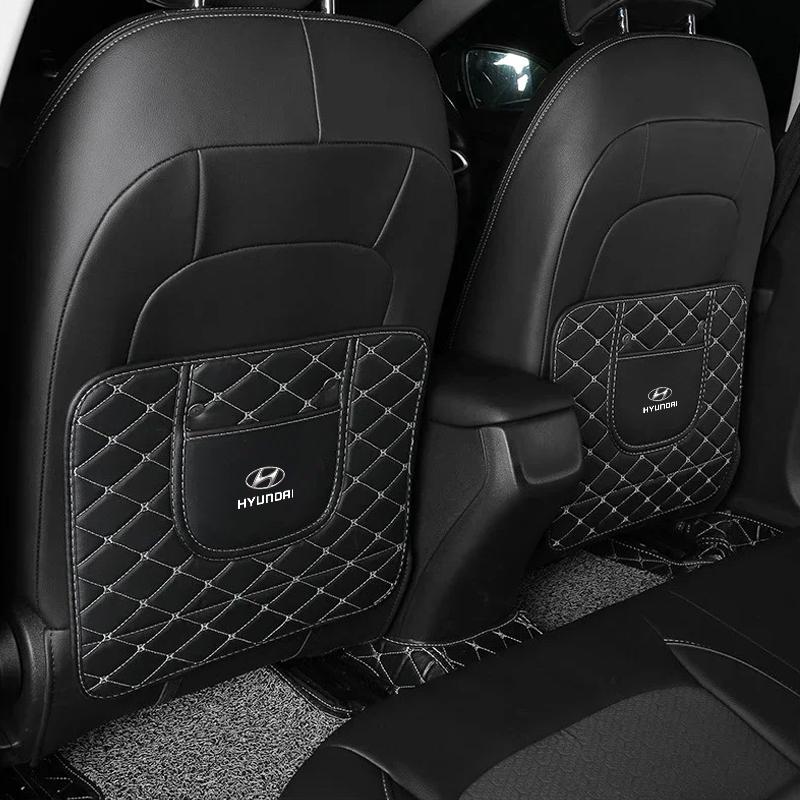 Leather Car Anti-Kick Mats Auto Seat Back Protector Cover Styling For Hyundai I30 Tucson Elantra Venue Palisade Terracan Accent Veloster Sonata