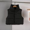 Winter Women Vest Coat Stand Collar Neck Protection Thickened Padded Zipper Closure Cardigan Sleeveless Solid Color Drawstring Lady Down Waistcoat
