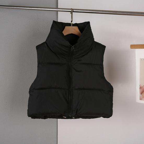 Winter Women Vest Coat Stand Collar Neck Protection Thickened Padded Zipper Closure Cardigan Sleeveless Solid Color Drawstring Lady Down Waistcoat