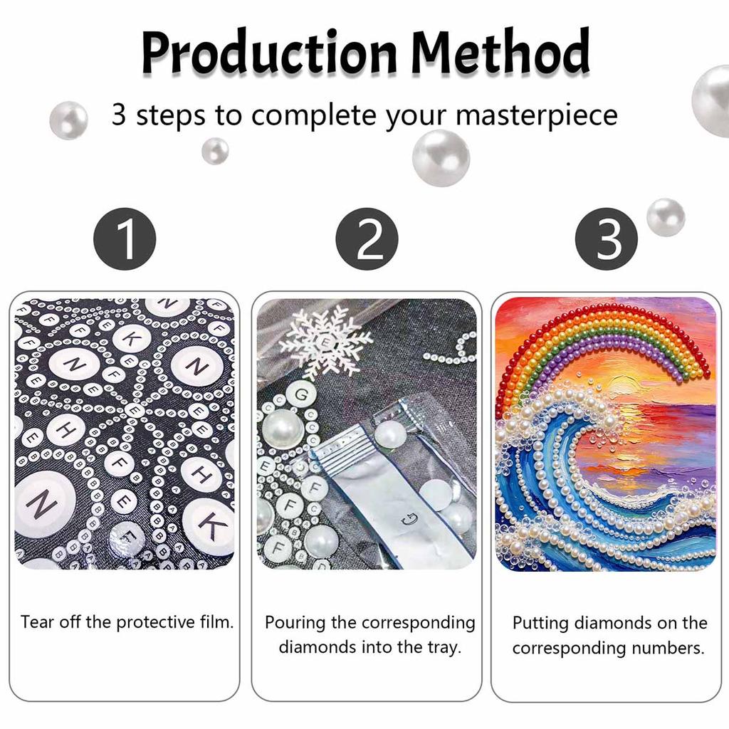 Frameless Pearl Bead Painting Kit Rainbow Ocean Wave Pattern DIY Sparkling Art Canvas Creative Leisure Craft for Adults Wall Decor Home Gift