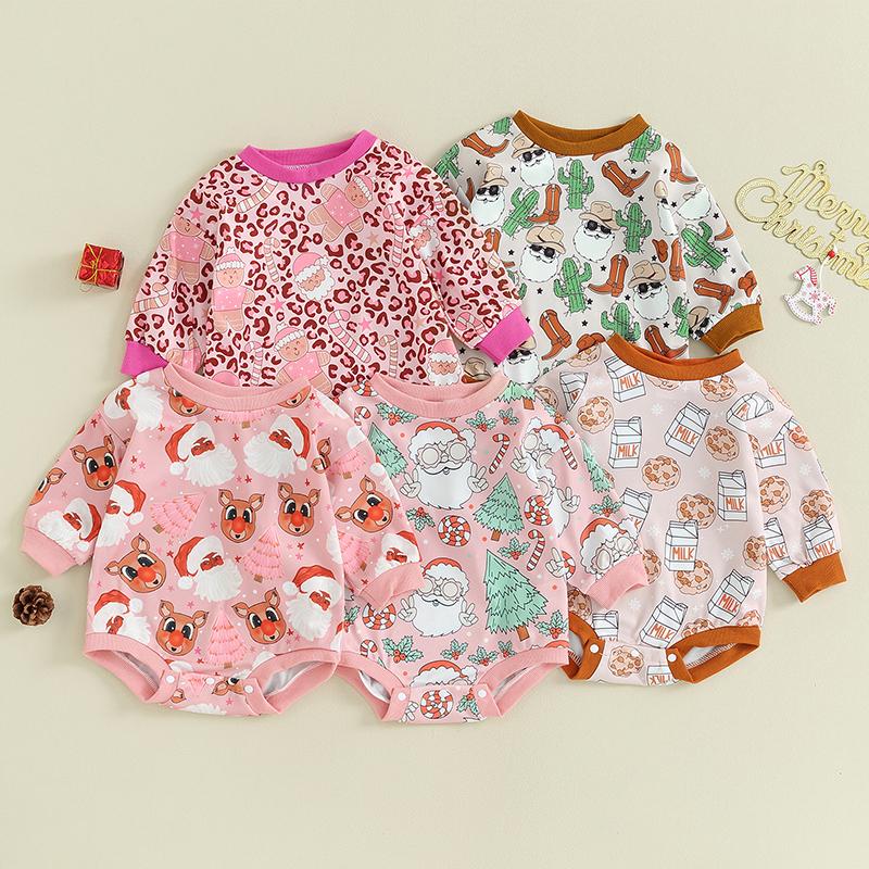 Baby Rompers Autumn Long Sleeve Newborn Boys Girls Sweatshirt Jumpsuits Winter Christmas Print Outfits Baby Wear