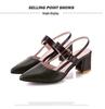 2024 Chunky Heel Hollow Sandals for Women, Slimming Pointed Toe Single Strap Buckle
