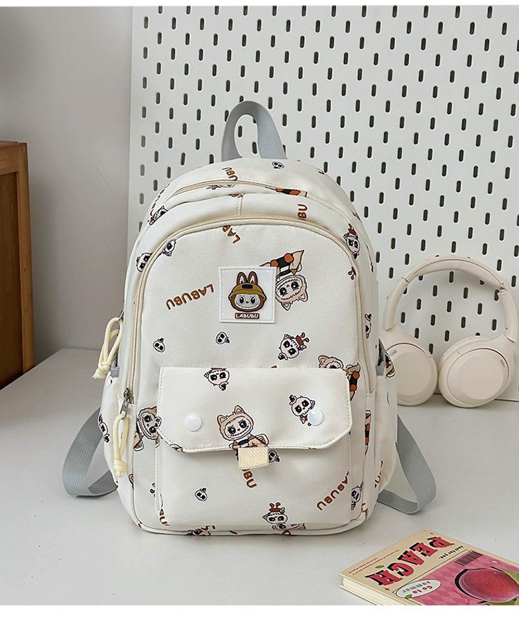 School Bag for Primary and Secondary School Students Cute Cartoon Printed School Bag Labu Cloth Casual Versatile Backpack College Style Backpack