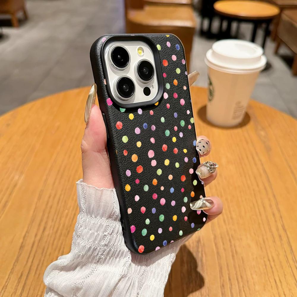 Custodia per Telefono Colorata a Pois Resistente Per IPhone 17 Air 16 15 14 Plus 13 12 11 Pro Max Antiurto Pelle Carina Comoda Cover