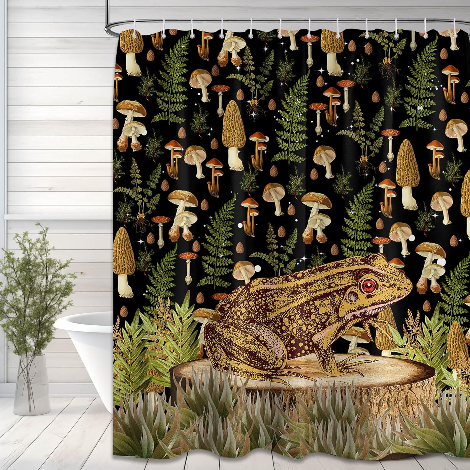 

Cottagecore Shower Curtain Frog Mushroom Botanical Vintage Nature Inspired Artistic Bathroom Decor With Hooks W60H190(CM)-1 Pcs