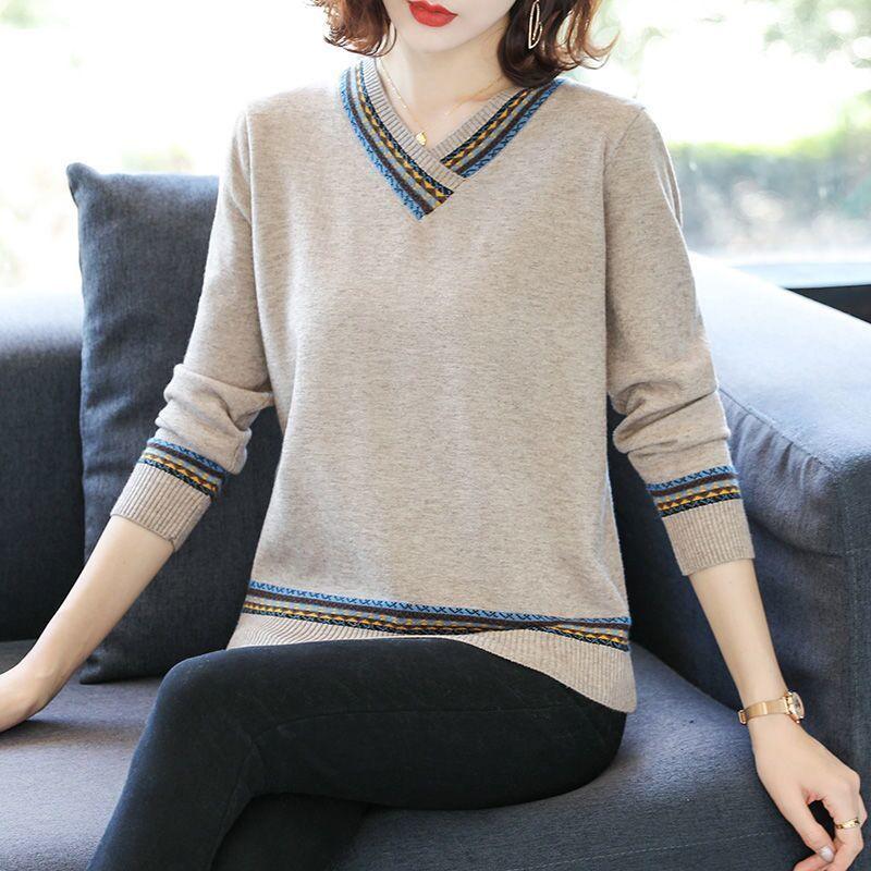 Women's Autumn & Winter Short-Style Pullover Sweater Sweetheart V-Neck Loose Knit Base Layer Top