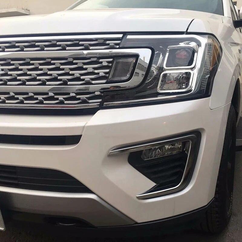 Car Styling ABS Chrome Exterior Front Fog Light Lamp Cover Decoration Sticker Trim 2pcs For Ford Expedition 2018