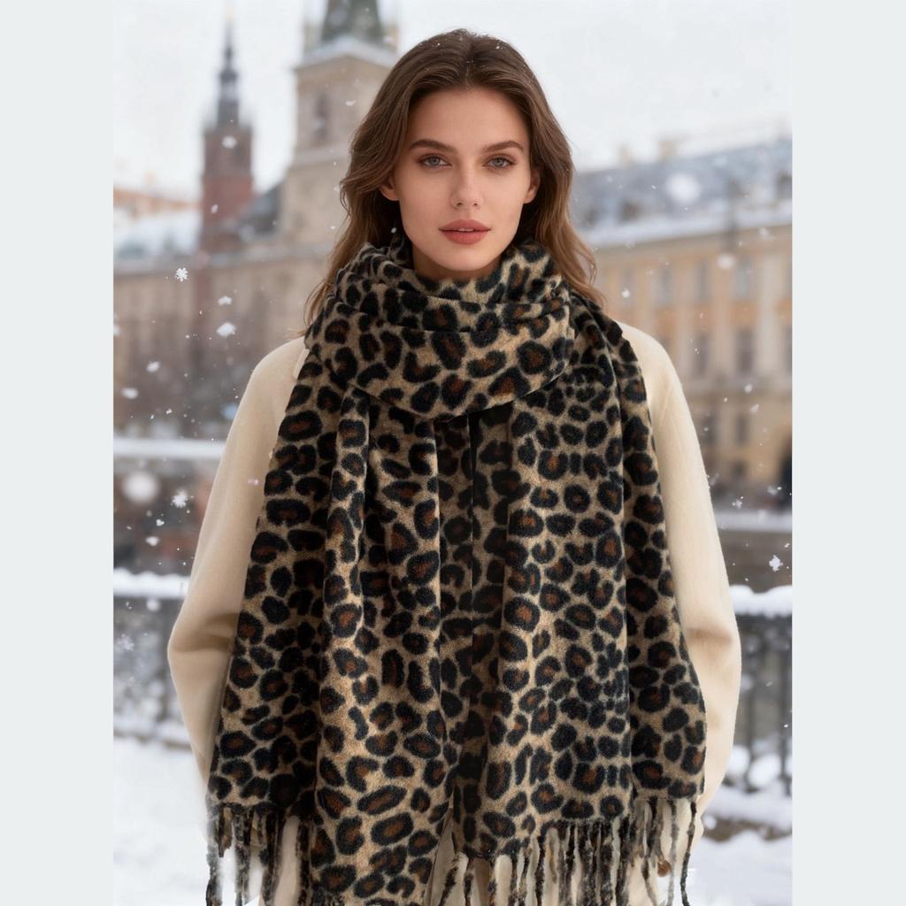 Vintage Leopard Print Scarf, Stretchy 70 to 200cm Long Fashion Scarves for Women, Retro Animal Pattern Wrap Shawl, Soft Warm Accessory