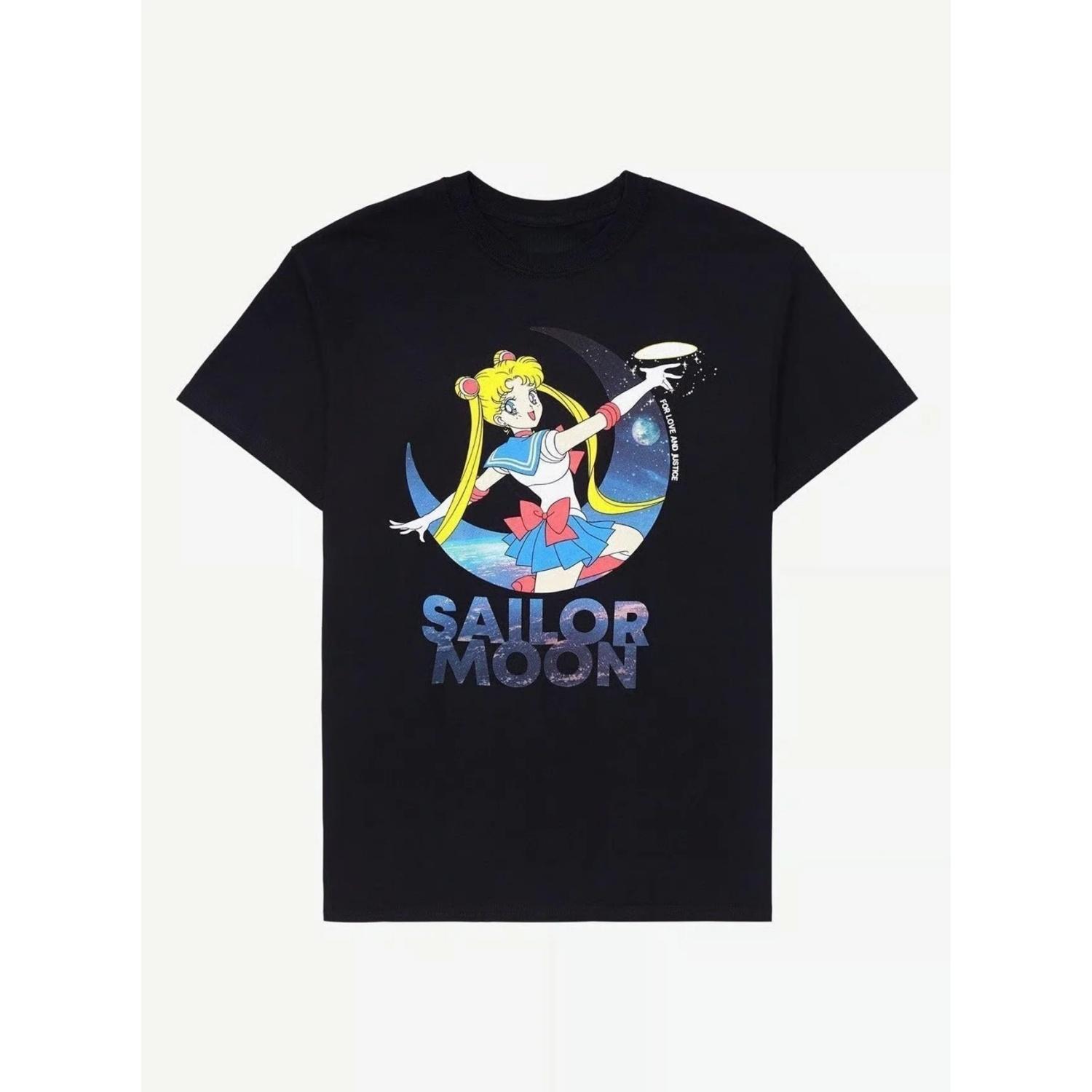 

2026 Cotton Sailor Moon Lost Americana Comfortable FOR LOVE AND JUSTICE T-Shirt Summer Fashion Men Streetwear Parent-child Tee S чёрный