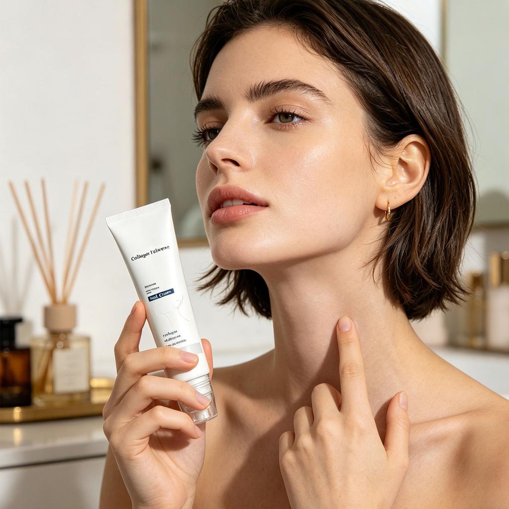 Collagen Fullerene Neck Cream Tightening Neck Skin Wrinkle Reduction Formula with Fullerene and Niacinamide for Neck Firming and Smoothing Skin