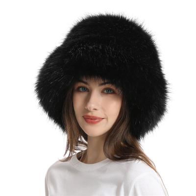 Women's Warm Fisherman Hat Wide Brim Thickened Imitation Fur Fox Fur Basin Hat Solid Color Plush Hat