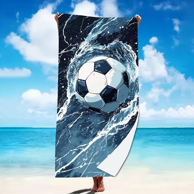 Green Football Field Soccer Ball Beach Towel Sand Free Quick Dry Blanket Sport Game Pitch Print Towel for Summer Beach