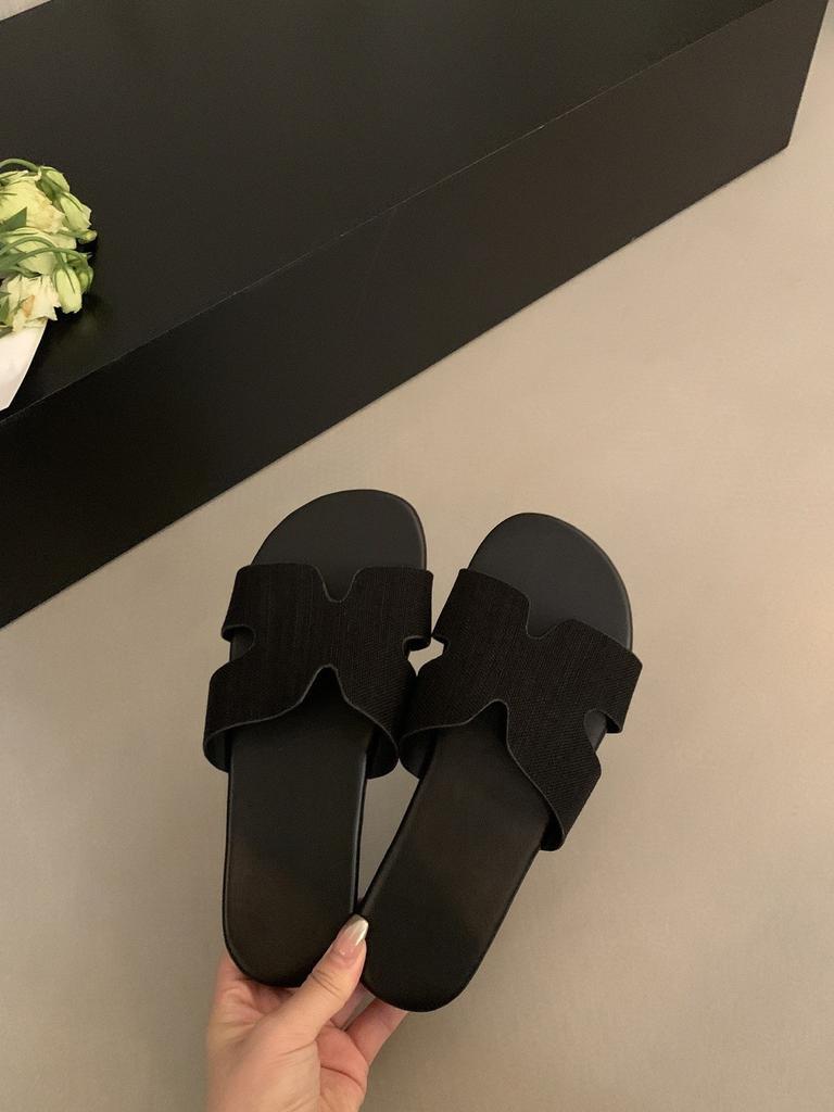 French linen one-word flat-bottomed cool slippers women's summer wear 2025 new vacation style seaside soft sandals
