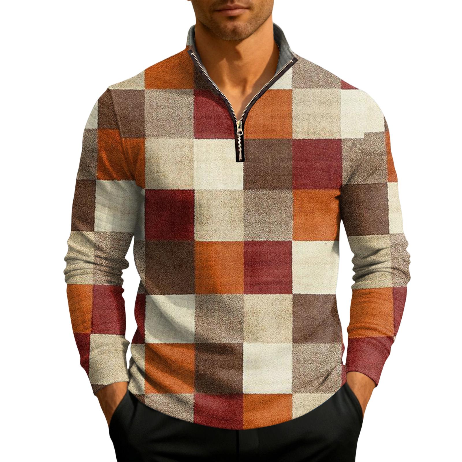 

Men s Knit Quarter-Zip Stand Collar Pullover S коричневий