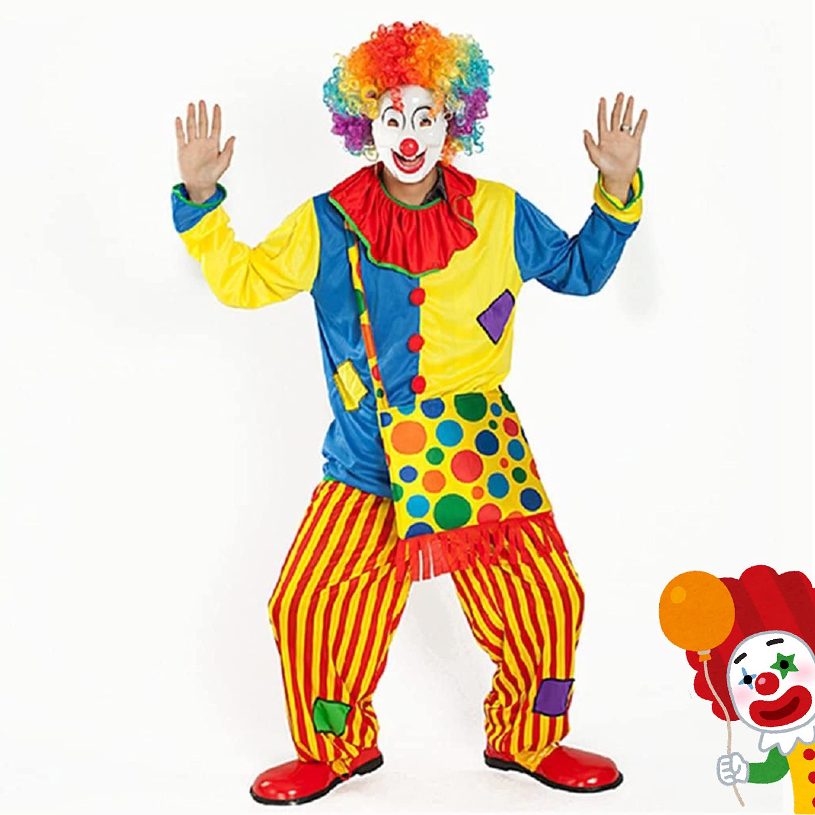 

iinoo Clown Cosplay Street Circus Value Unisex Set A Costume, Halloween, Performance, Costume, Pack, Joker, Christmas, Party, Clown, [5-Piece Set]