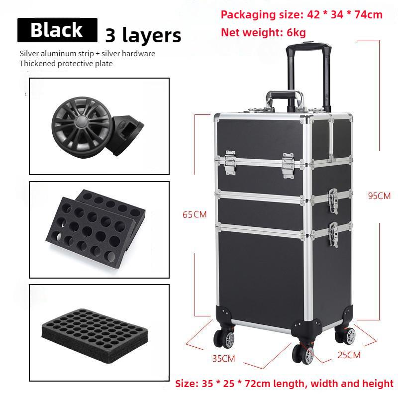 Large Capacity Cosmetic Case Trolley Portable Eyelash Nail Art and Tattoo Embroidery Toolbox Multi-layer Trolley Box
