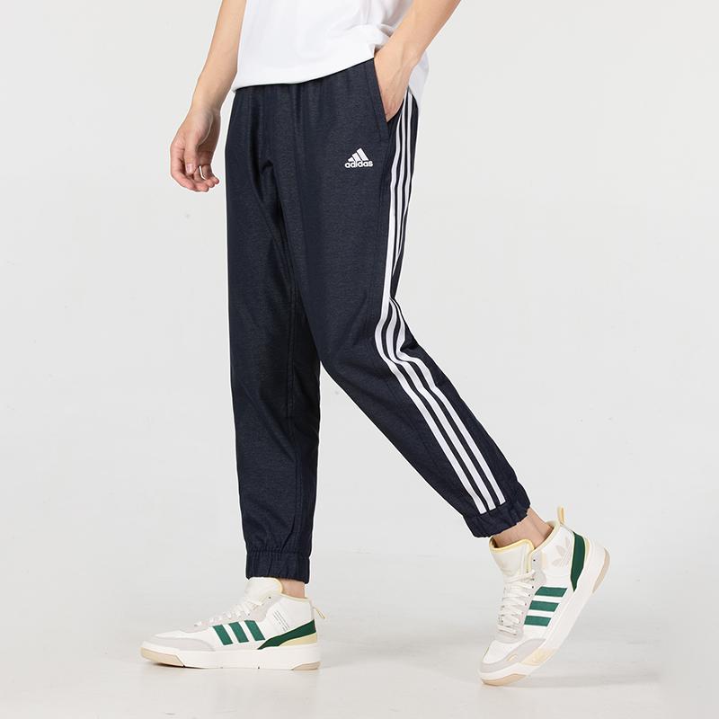 Adidas 247 Wind Pants with Cuffed Hem and Stripe Design Men Bottoms Blue HM2719