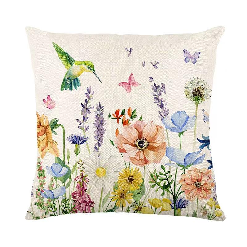 Spring Home Tulip Pattern Linen Print Indoor Sofa Living Room Season Decorative Throw Pillow Cover