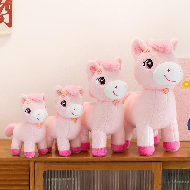Cute Pink Pony Doll Peach Blossom Horse Plush Toy Year of the Horse Mascot Doll New Year Ornament Annual Meeting Gift