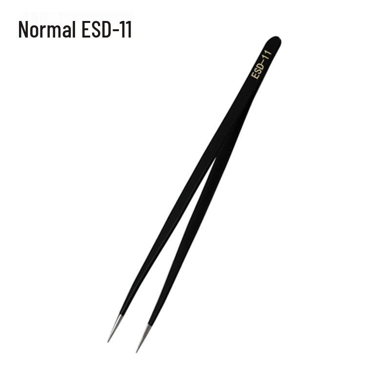 Stainless Steel Black ESD Bent Pointed Tweezers - Anti-static Mobile Phone Repair & Nail Art Tool