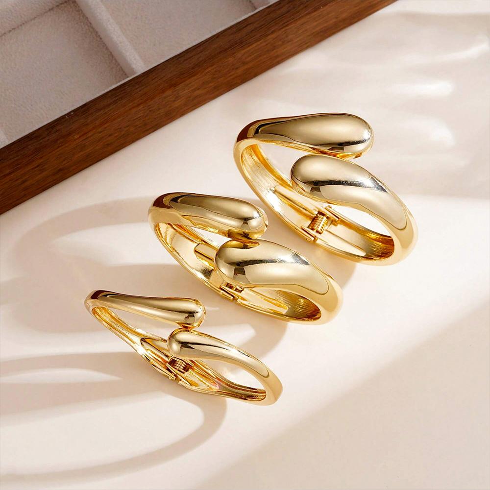 Chunky Gold Color Irregular Open Cuff Bracelet Bold Minimalist Style Bracelet For Women Office & Casual Gatherings Jewelry