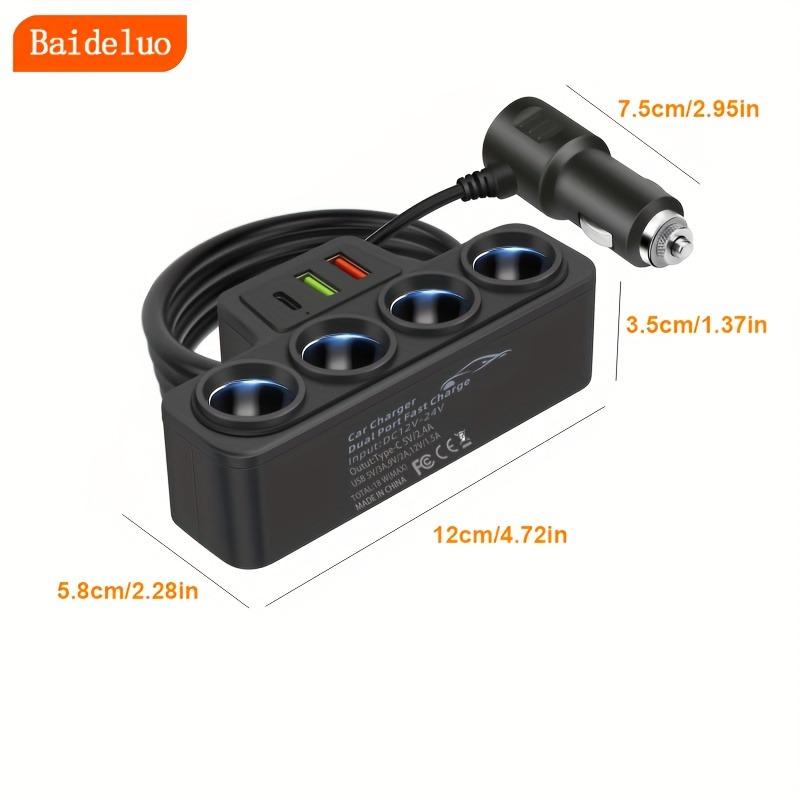 4-Socket Car Power Adapter with USB & PD Fast Charging - 12V Vehicle Outlet Splitter