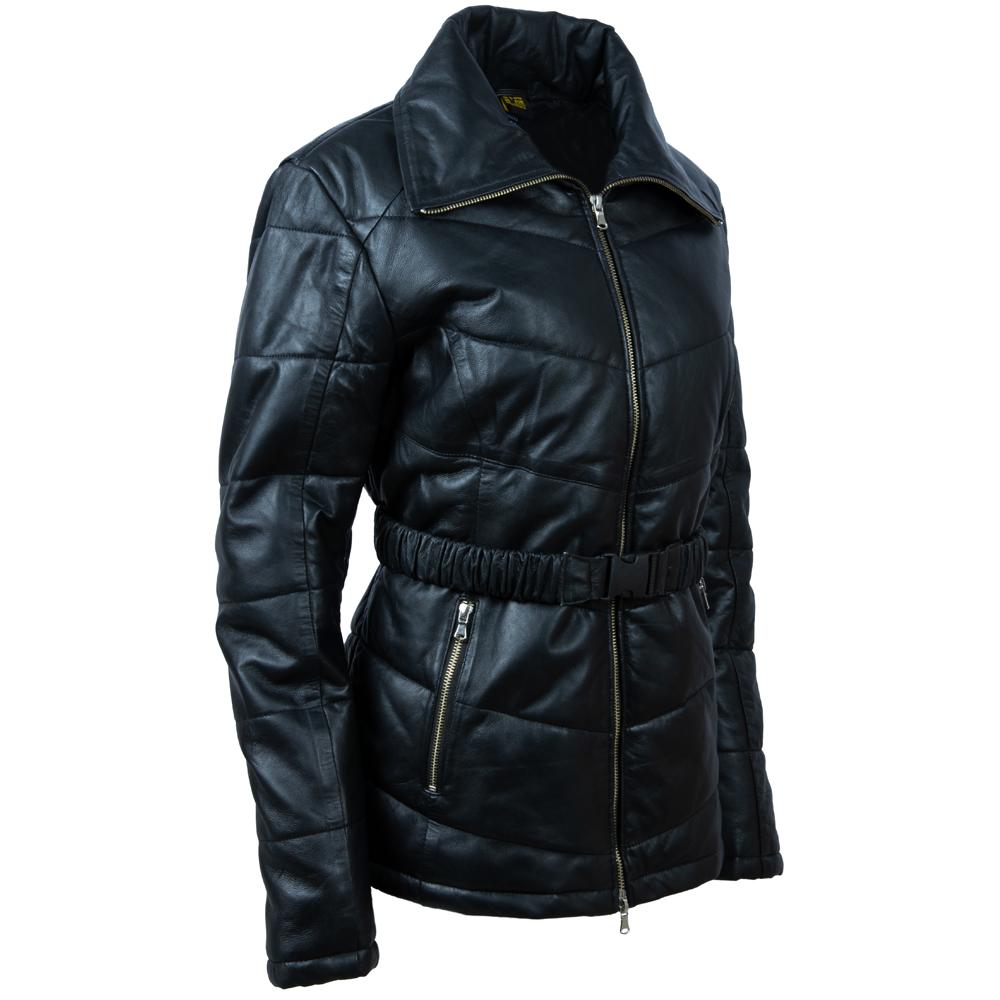 AVIATRIX Women's Real Leather Puffer Jacket (KDFX) - Black