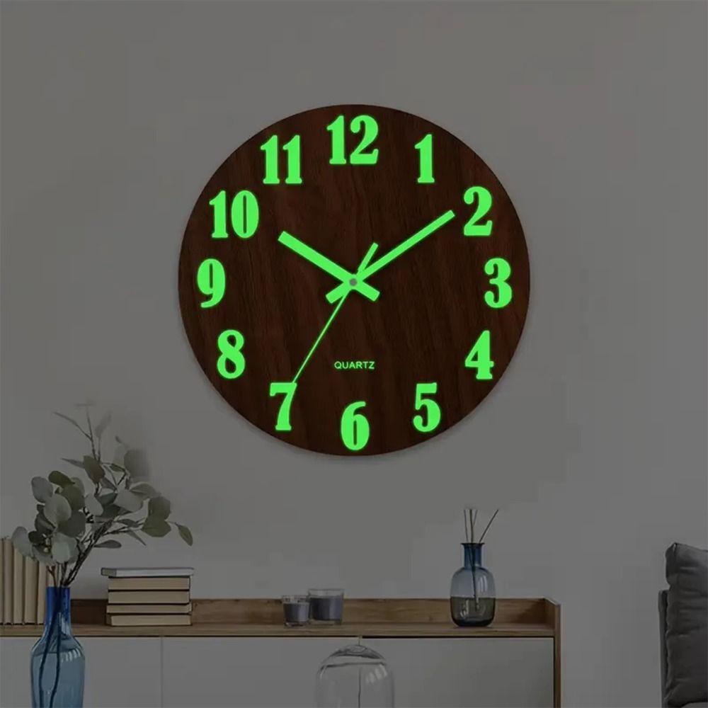 Wood Grain Luminous Wall Clock Fashion Quartz Wall Clock Silent Digital Clock  Wall Decor