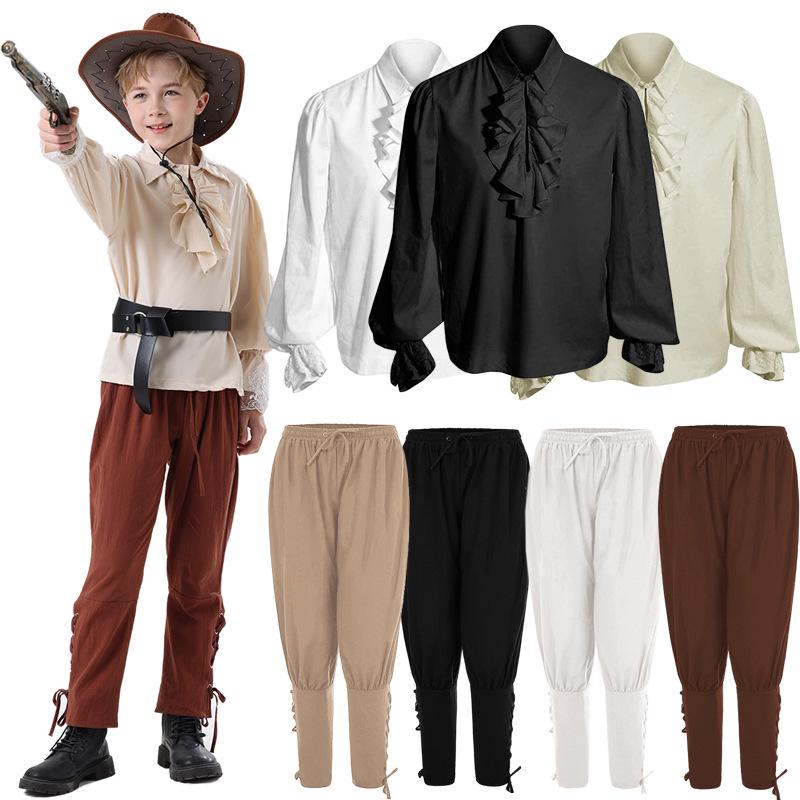 Men's Pirate Pants & Renaissance Ruffled Shirt Costume for Halloween