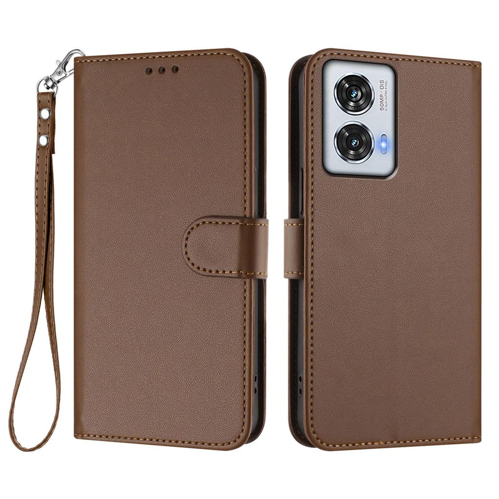 For Motorola Moto G85 5G/Motorola Edge 50 Fusion 5G Leather Case Wallet Stand Phone Cover with Wrist Strap