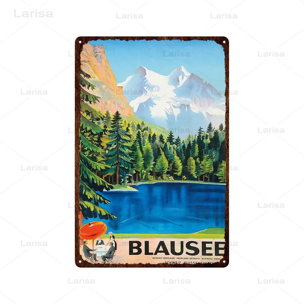 Stadt Wahrzeichen Metallposter Reise Stadt Schilder Griechenland Berglandschaft Blechschild Plakette Poster für Bar Kneipe Club Heimdekor