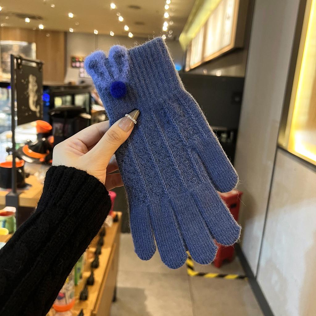 Women's Warm Korean Version Autumn and Winter New Knitted Wool Prevents Cold Five Fingers To Play with Mobile Phone Driving and Riding Office
