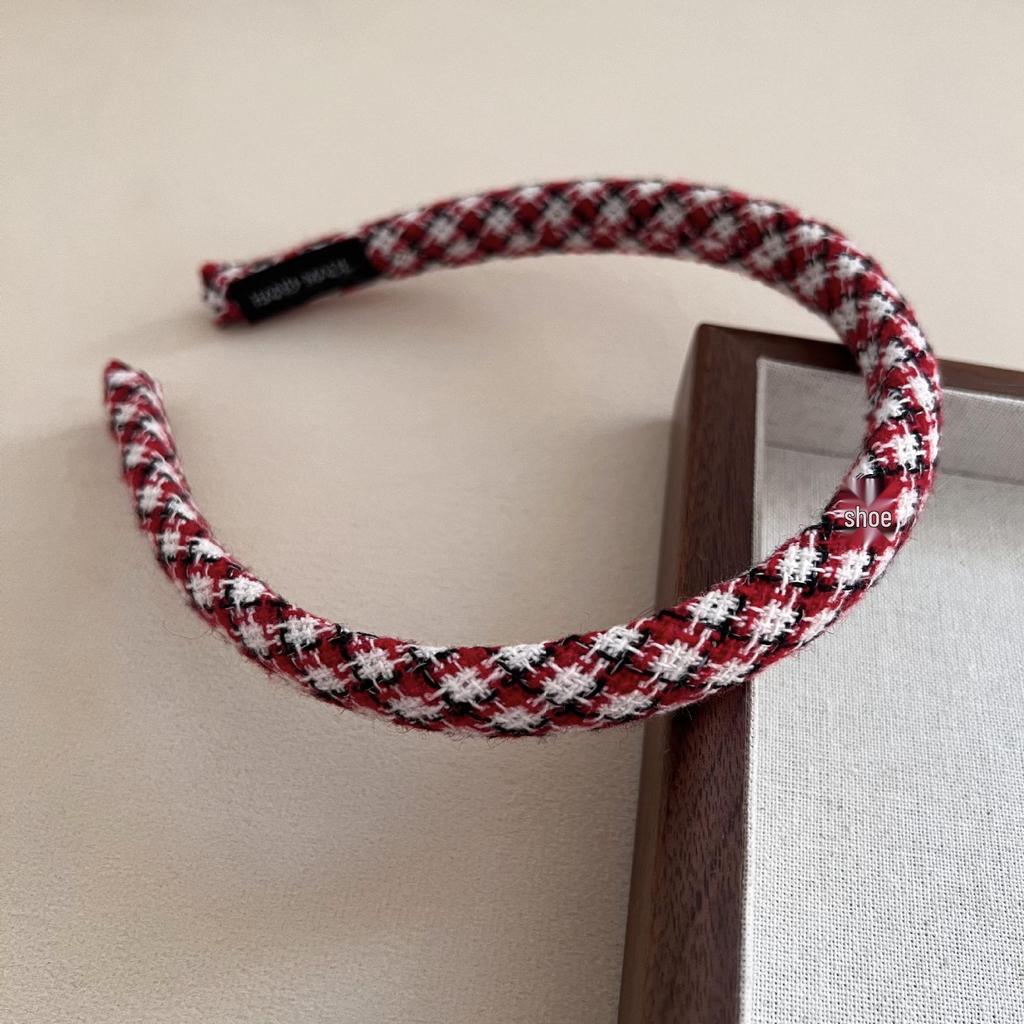 Red Plaid Retro Headband - Women's Festive Thin Edge Hair Clip