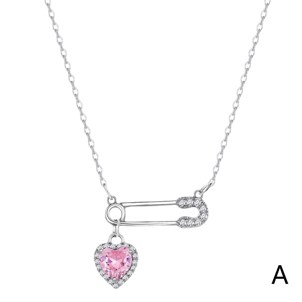 Safety Pin Clip Love Pendant Necklace for Women Hollow Tassel Collarbone Chain Choker Adjustable Length Anti-Tarnish Lightweight