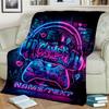 1PC Custom Name Gamer Neon Vibes Flannel Blanket Versatile,all-season Throw Suitable for the Living Room,bedroom,camping,travel,and Gift