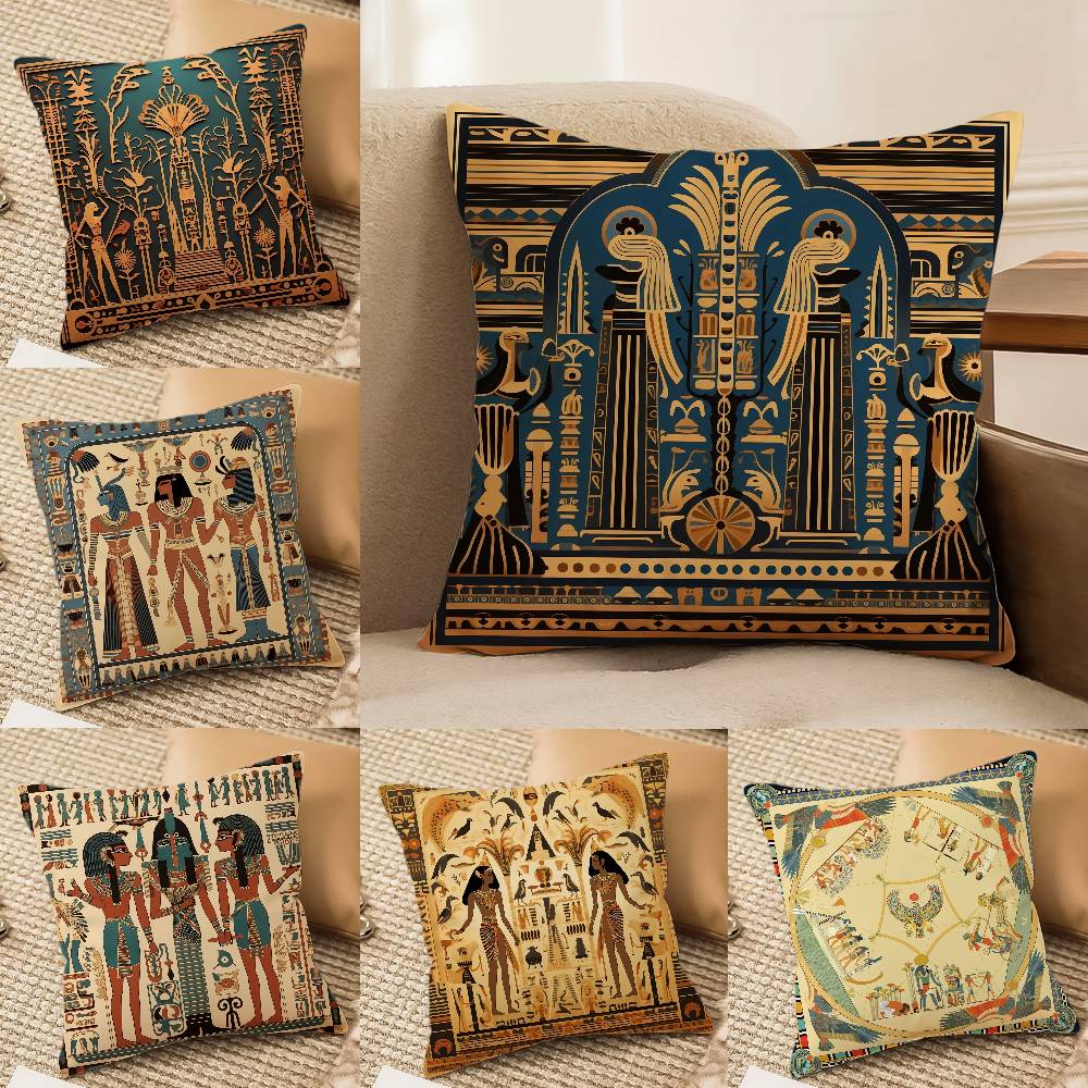 Historical Egypt Pharaoh Cultural Style Pillow Case Comfort Sofa Bed Silky Elegant Invisible Zipper Decorative Cushion Cover