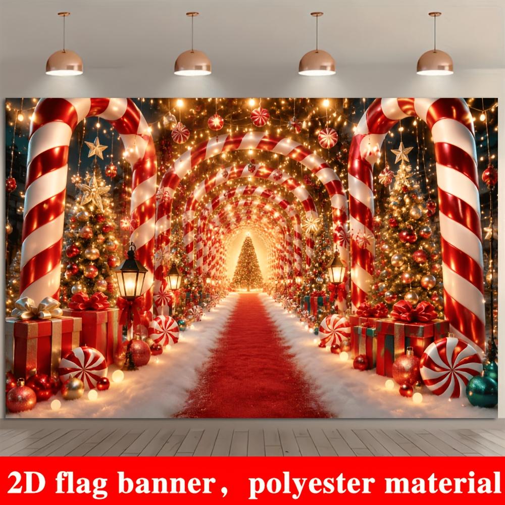 2D planar flag - Christmas festival theme background fabric with pattern featuring a red and white candy cane archwayzyc